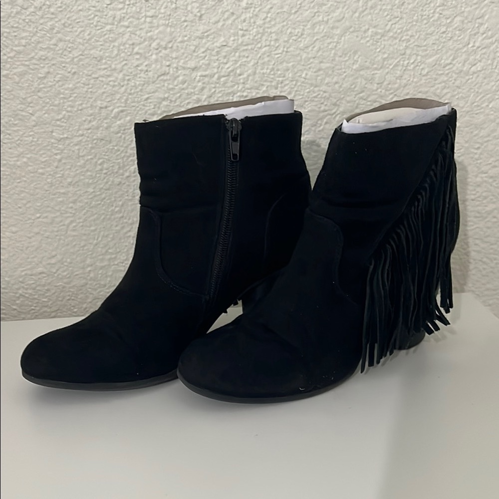 Madden Girl Black Ankle Booties with Fringe - Picture 4 of 8